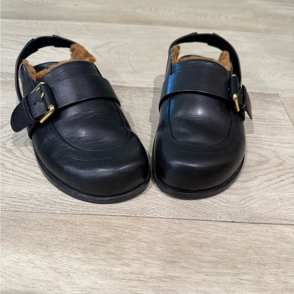 ME+EM Black Shearling Buckle Leather Clog